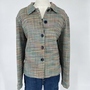 Vintage Willow Ridge Women's 18 Tweed Blazer 100% Silk 4 Button Front Blue Green